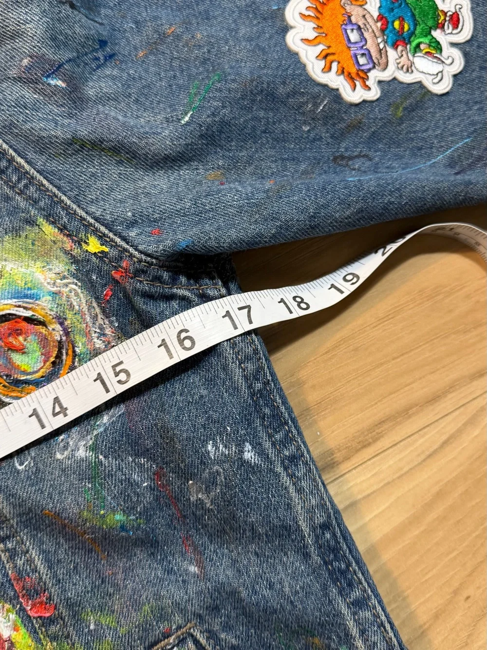 The Children's Place Denim Jacket with Painted Teddy & Patches - Blue